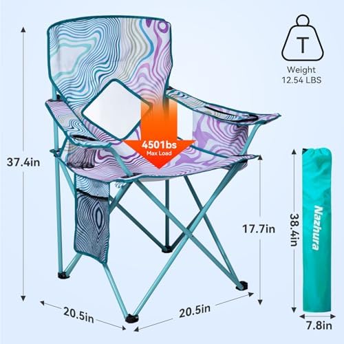 Nazhura 4 Pack Outdoor Camping Chairs Folding/Foldable/Portable with Cooler Pouch, Mesh Backrest and Cup Holder Pocket (Flower, Metal, 4 Pack)