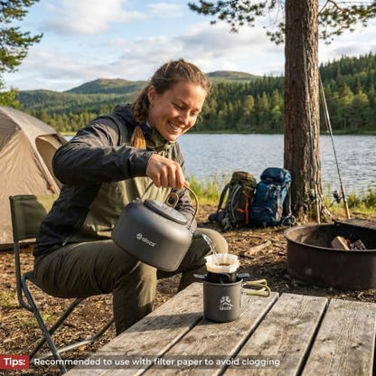 ALOCS 2.3L Portable Kettle with Pour Over Kit & Mug, Camping Coffee Pot Set