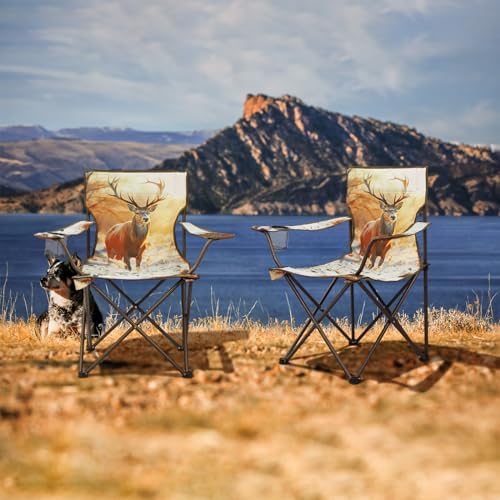 Northroad 2Pack Folding Camping Chairs Portable Animal Print Collapsible Hunting Chair for Outdoor Travel, Patio, Beach, Fishing - Deer