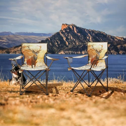 Northroad 2Pack Folding Camping Chairs Portable Animal Print Collapsible Hunting Chair for Outdoor Travel, Patio, Beach, Fishing - Deer