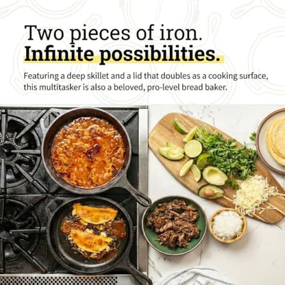 Lodge Cast Iron Combo Cooker, 3.2 Quart Deep Pot & 10.25 Inch Skillet Lid