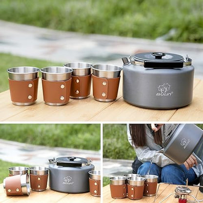 Bulin Camping Kettle, 2.2L Large Portable Camp Tea Coffee Pot With 4 Cups