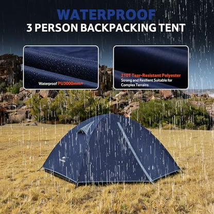 Naturehike Bleik-A 2-3 Person Camping Tent, Waterproof Double Layer Lightweight Backpacking Tents for Camping