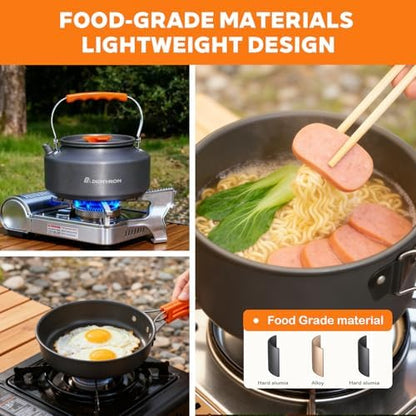 10-Piece Camping Cookware Set with 2L Pot, 1.1L Kettle and Pan