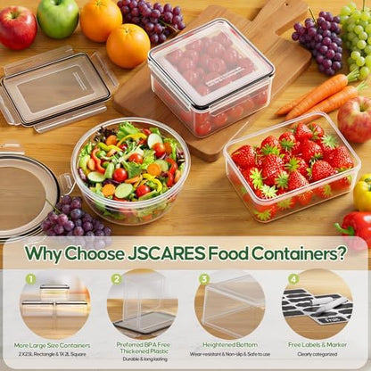 62 PCS Large Food Storage Containers with Lids Airtight Reusable Plastic