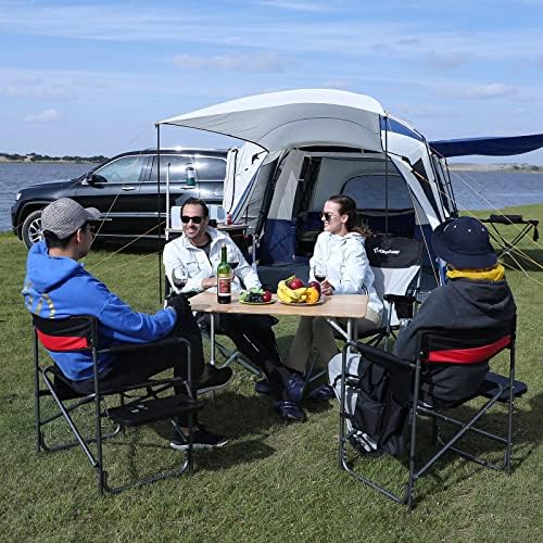 KingCamp 2-Pack Camping Folding Director Chairs with Side Table & Storage, Red