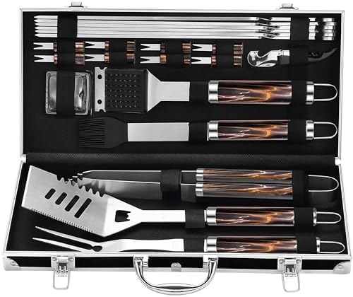Grilljoy BBQ Accessories Grill Tools Set - 22PCS Stainless Steel Barbecue Grill Accessories for Outdoor Grill with Black Aluminum Case - Christmas Grilling Gifts for Men & Dad -Grill Tools Kit