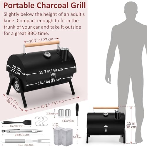 Leonyo Portable Charcoal Grill Set of 12, Tabletop Small Grill & BBQ Tools