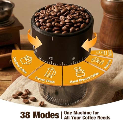 Portable Electric Burr Coffee Grinder - Cordless Rechargeable Coffee Grinder with Ceramic Conical Burr, USB-C, Ultra Quiet <65dB, 38 Adjustable Settings, Travel Coffee Grinder for Camping Office Home
