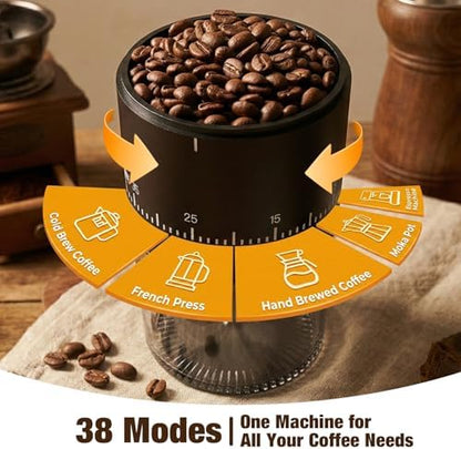 Portable Electric Burr Coffee Grinder - Cordless Rechargeable Coffee Grinder with Ceramic Conical Burr, USB-C, Ultra Quiet <65dB, 38 Adjustable Settings, Travel Coffee Grinder for Camping Office Home