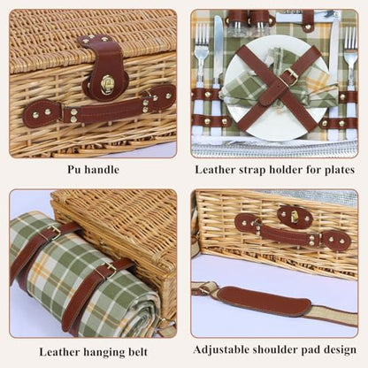 Picnic Basket for 2 with Blanket and Wine Pouch for Couples