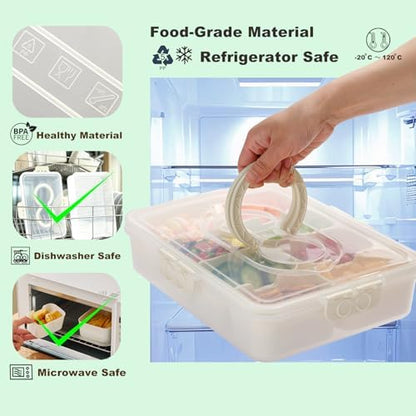 2-Pack Snackle Box Container,Divided Serving Tray with Lid and Handle,Large Snack Box Charcuterie Container,8-Compartment Portable Snack Platter Fruit Veggie Tray for Party Picnic