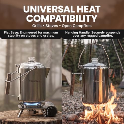 KingCamp Percolator Coffee Pot,304 Stainless Steel with Wood Handle,9 Cup