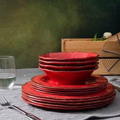 LEHAHA Melamine Dinnerware Sets for 4, 12Pcs Farmhouse Plates and bowls Set