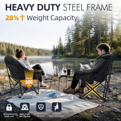 Oversized Camping Chair for Adults 2 Pack - Heavy Duty Outdoor Padded Chair