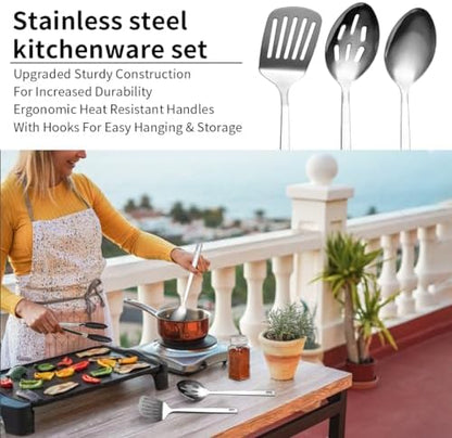 Evanda Camping Kitchen Cooking Utensil Set 10 Piece, Stainless Steel Outdoor Cooking and Grilling Utensil Organizer Travel Set Perfect for Travel, Camping, RVs, BBQs, Picnics, Parties and More