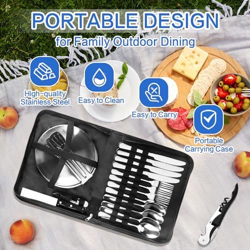 Camping Utensils, Camping Essentials 2-4 Person 11pcs/21PCS with Spoons Plates Forks Knives Travel Utensils with Case, Accessories Set for Grill Outdoor Car Picnic Essentials