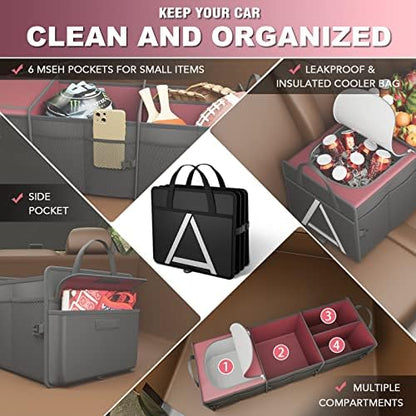 K KNODEL Trunk Organizer Storage with Cooler for Car and SUV (Large, Red)
