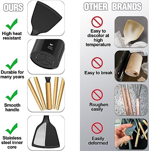 Kitchen Utensils Set- 34PCS Silicone Cooking Utensil with Holder, Umite Chef Heat Resistant Kitchen Spatula Set for Nonstick Cookware, Black Wooden Handles Kitchen Gadgets Tools Set