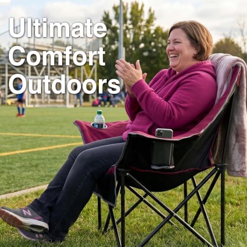 Oversized Camping Chair for Adults - Heavy Duty 400 lbs Padded Folding Chair with Wine Glass Holder, 2 Cup Holders & Side Pockets, Portable Carry Bag for RV, Tailgating, Lawn