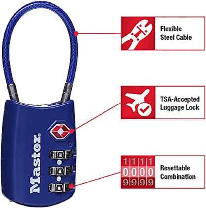 Master Lock Padlock, Set Your Own Combination TSA Locks for Luggage, Travel Zipper Lock with Cable Shackle is 1-3/16 in. Wide, Colors May Vary, 4688T, 2 Count (Pack of 1)