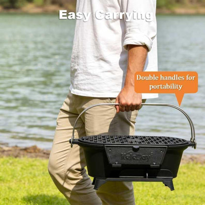 Portable Charcoal Grill Stove,Cast Iron Tabletop BBQ Grill 2 Heights cast iron hibachi,for 2-4 People,for Outdoor, Camping,Picnic,Backyard,Patio
