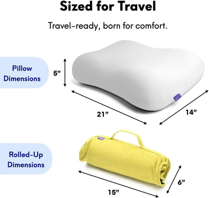 Cushion Lab Travel Deep Sleep Pillow – Compact Memory Foam Neck Pillow for Sleeping, Portable Pillow for Hotels, Camping, Side & Back Sleepers, On-The-Go – Spark