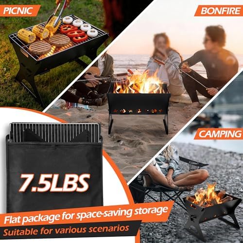 HaSteeL Mini Outdoor Grill, Portable Fire Pit With Grate For Camping