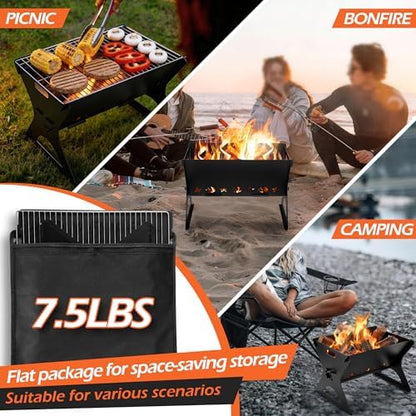 HaSteeL Mini Outdoor Grill, Portable Fire Pit With Grate For Camping