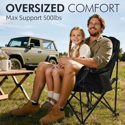 Oversized Camping Chairs for Adults - Heavy Duty Padded Outdoor Camp Chair