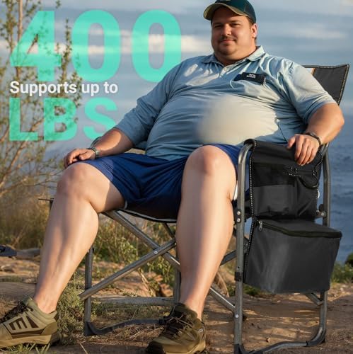 Overmont 2 Pack Folding Camping Chairs with Side Tables, 400 lb Each