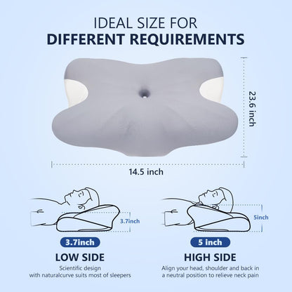 Cervical Pillow for Neck Pain Relief, Ergonomic Neck Pillow for Sleeping, Side Sleeper Pillows for Adults - Memory Foam Pillows with Cooling Case