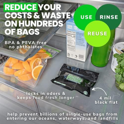 10pk 4-MIL Thick HEAVY DUTY Smelly Proof Reusable Bags Black, USA-Made, Reusable Food Storage Bags, Sandwich Bags, Reusable Freezer Bags, Non-Silicone Bags, 10 x Reusable Bag, 6" x 4"