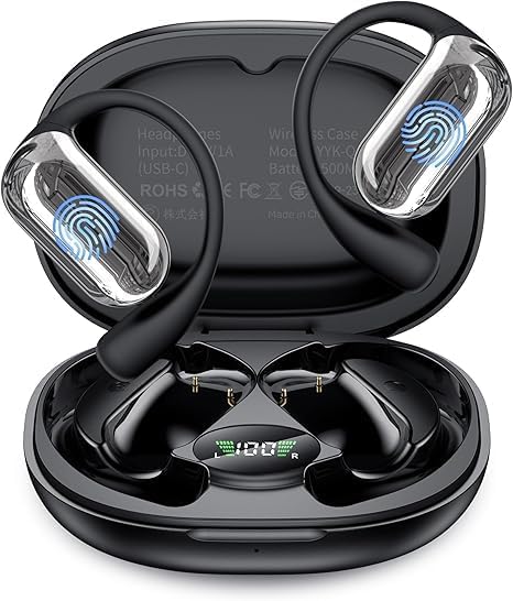 AI Translation Earbuds Real-Time, 144 Languages & Accents,4-in-1 Open Ear Wireless Earbuds with Charging Case, Compatible with iOS & Android, Ideal for Travel, Business, Learning,Black