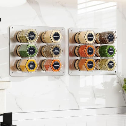 Vetacsion Set of 12 Magnetic Spice Tins with 2 Black Metal Wall-Plates,100 Preprinted Seasoning Label Stickers,2 Styles for 3 oz Herb Jars (12 PCS)