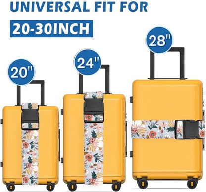 Luggage Straps for Suitcases Travel Belt Accessories, Cute Suitcase Strap, Adjustable Luggage Belt Strap, Heavy Duty with Quick-Release Buckle Luggage Strap Blue Beautiful Flower