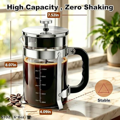 QUQIYSO French Press 51oz,Large French Press Thickened Glass Coffee Press