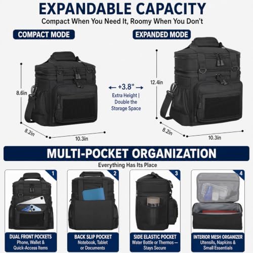 GLENKEY Tactical Lunch Box Men Expandable Insulated Leakproof Cooler Bag