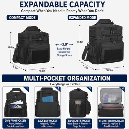 GLENKEY Tactical Lunch Box Men Expandable Insulated Leakproof Cooler Bag