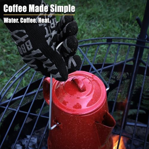GRIP Coffee Percolator (Red) - Durable Glazed Enamel Steel - Prepare Coffee Over the Fire - Camping, Hiking, Backpacking, Fishing, Hunting - (8 Cups)