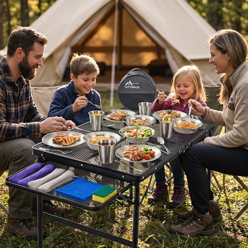Stainless Steel Camping Mess Kit for 1-4 People,All-in-One Camping Cookware & Tableware Set with Plates,Bowls, Cups,Cutlery & Carry Bag,Outdoor Cooking Utensils for Camping,Backpacking,Hiking, Picnic