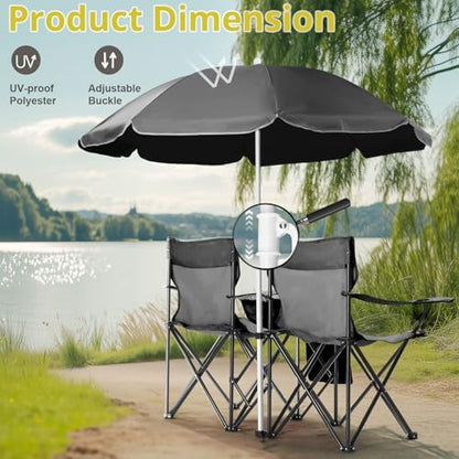 Outvita Folding Double Camping Chair w/Umbrella, Cooler for Beach Patio L