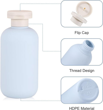6.8 oz Plastic Travel Shampoo Bottles, Refillable Flip Cap Squeeze Bottles for Toiletries, Large Leakage-proof Travel Shampoo and Conditioner Container (Blue and Green)