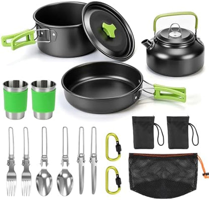 14pcs Camping Cookware Set Camping Pots and Pans Set with Cups Plates Forks Knives Spoons for Camping Outdoor Cooking and Picnic