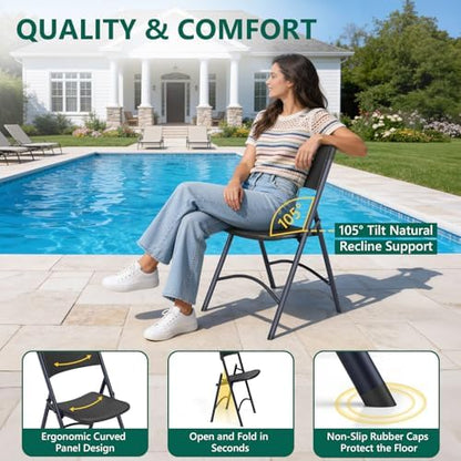 2 Pack Folding Table and 4 Pack Folding Chair, No Assembly Portable Folding Table and Chairs Set, Heavy Duty Event Foldable Table and Chair for Outdoor, Camping, Picnic, Indoor(Black)