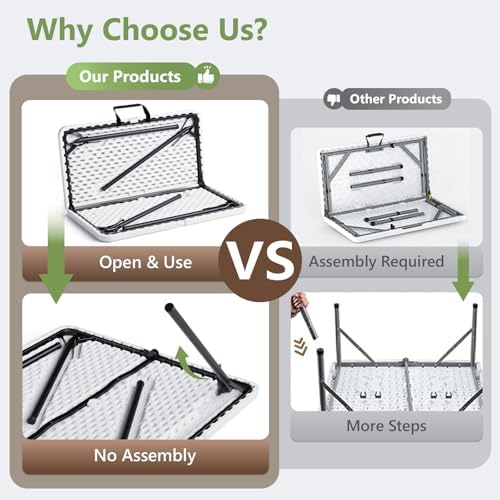 Folding Table 2 Pack, 36 Inch Square Foldable Card Tables, No Assembly Portable Folding Tables, Heavy Duty Fold-in-Half Tables with Carry Handles for Camping, Picnic, Parties, RV Travel & Indoor Use
