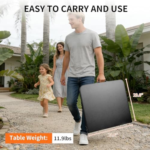 Folding Camping Table, Black Aluminum Frame,3-Position Adjustable Height,Lightweight Carry Handle, Portable for Travel, Camping Outdoor Use, 4FT x 2FT(Large), Black