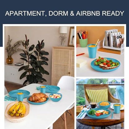 56 Piece Plates and Bowls Sets for 8, Unbreakable Dinnerware Set
