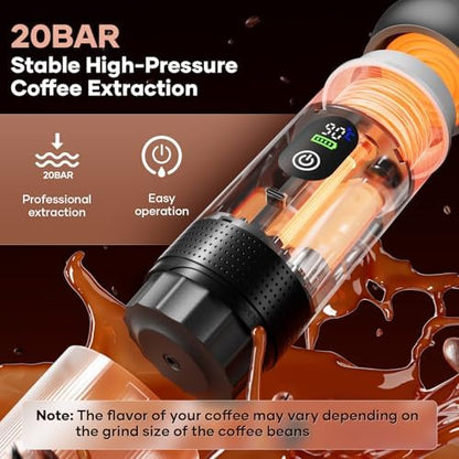 Portable Coffee Maker Espresso Machine Cafetera Portatil Personal Rechargeable Coffee Maker Small for Travel Camping usb-c Battery Espresso Maker, 3-IN-1 Compatible with Ground Coffee & NS Capsule
