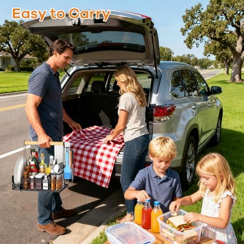 JBBTOOL Grill Caddy, BBQ Caddy with Paper Towel Holder & Utensil Holder, Picnic Caddy Organizer for Outdoor Cooking, Camping Essentials, Tailgating, Camping Must-Have for Patio, RV, Camper
